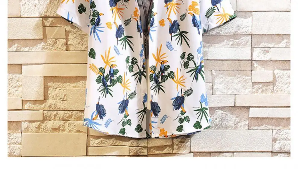 Men Printed Casual Short Sleeve Shirt Black Large — feature 32