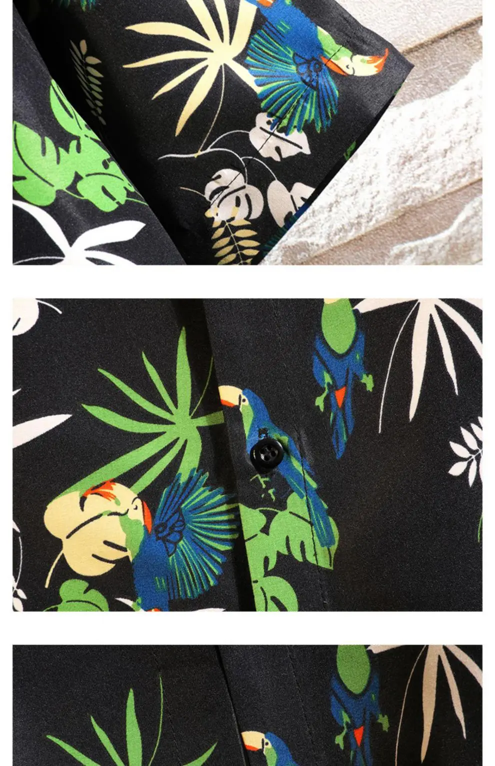 Men Printed Casual Short Sleeve Shirt Black Large — feature 35