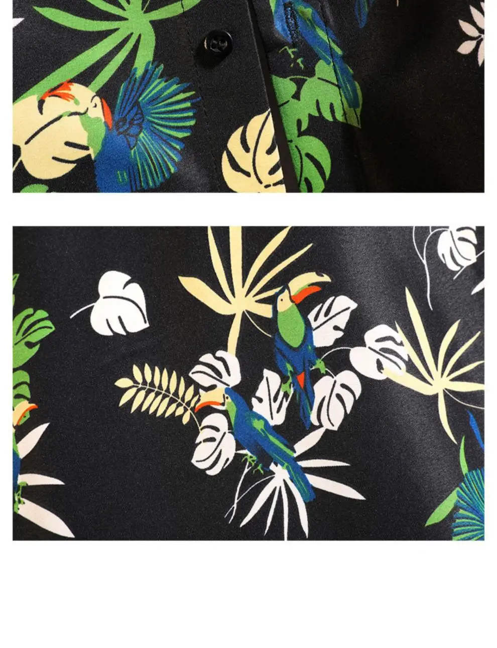 Men Printed Casual Short Sleeve Shirt Black Large — feature 36