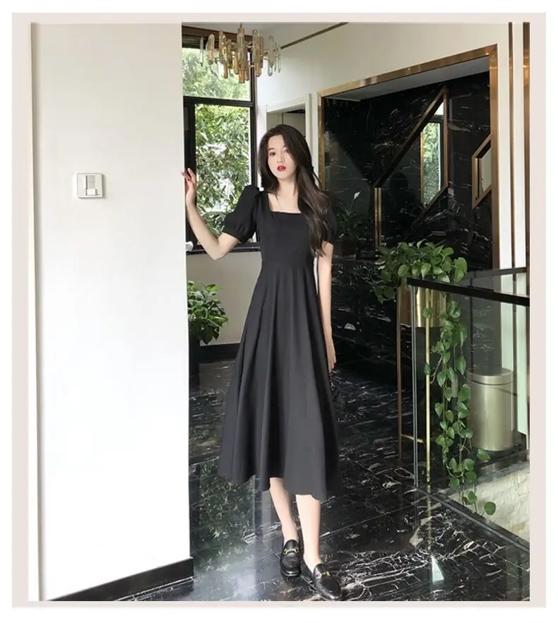 Women French Style Summer Dress Cream Puff Sleeve Waist Tight — feature 11