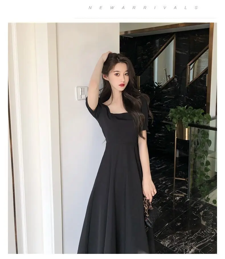 Women French Style Summer Dress Cream Puff Sleeve Waist Tight — feature 12