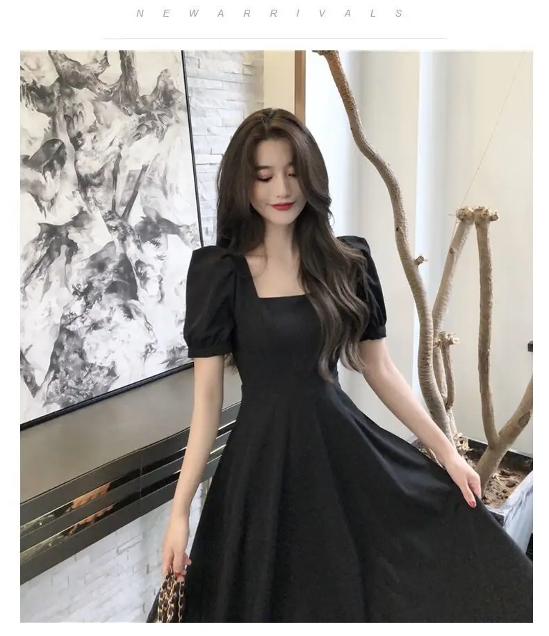 Women French Style Summer Dress Cream Puff Sleeve Waist Tight — feature 13