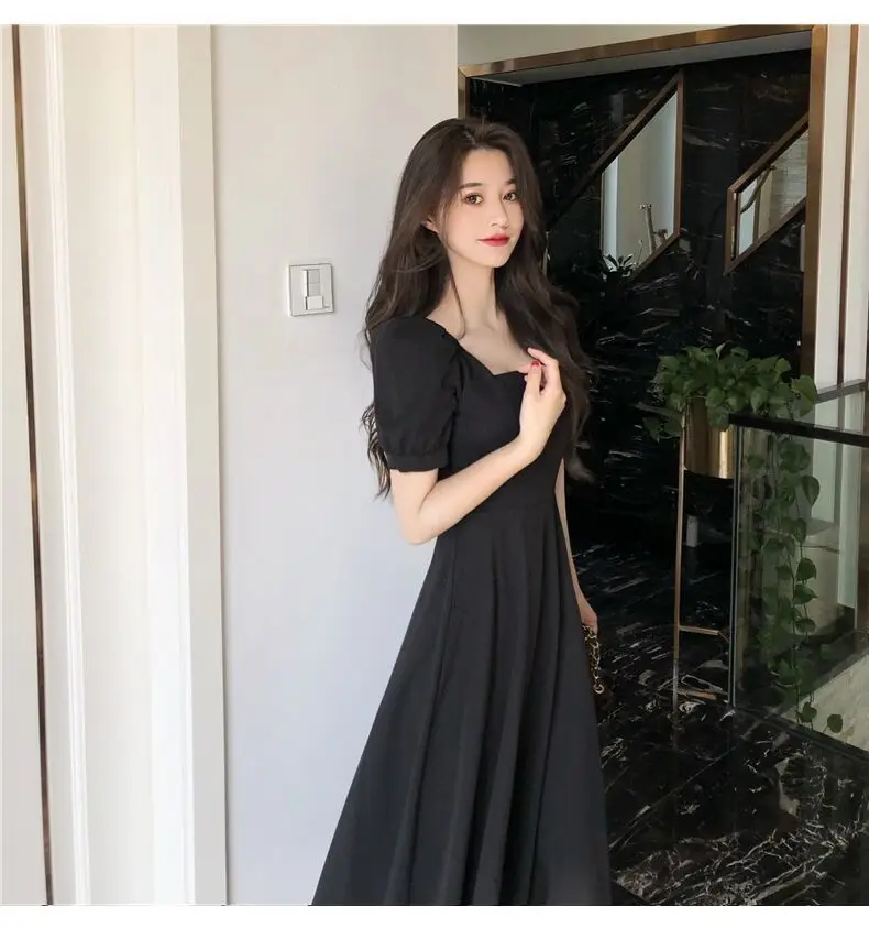Women French Style Summer Dress Cream Puff Sleeve Waist Tight — feature 14