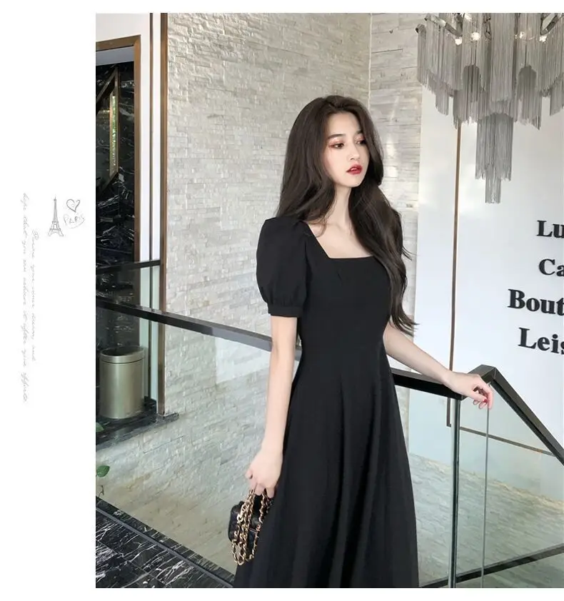 Women French Style Summer Dress Cream Puff Sleeve Waist Tight — feature 15