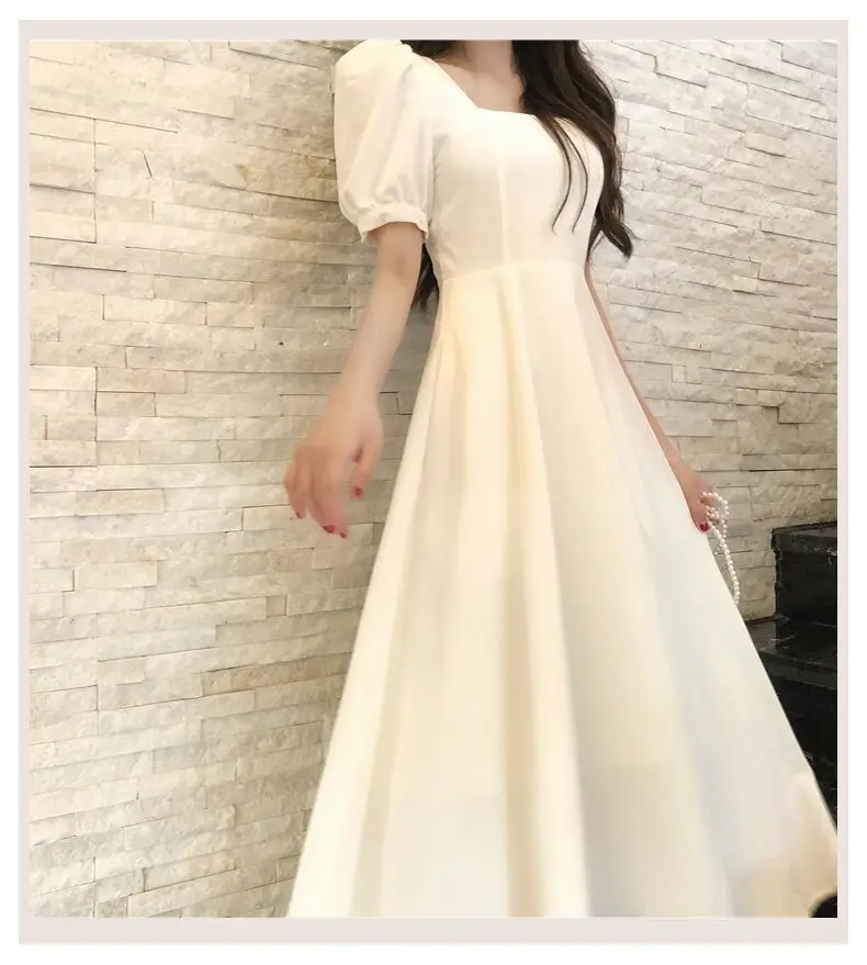 Women French Style Summer Dress Cream Puff Sleeve Waist Tight — feature 5