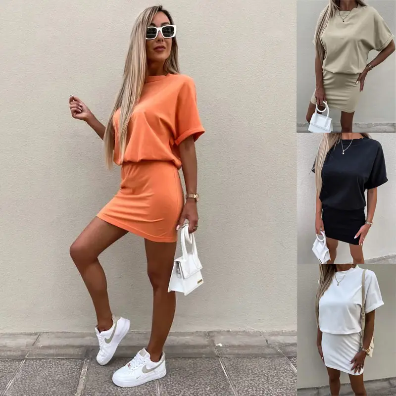 Women White Short Sleeve Hip Pencil Casual Dress Summer - Image 4