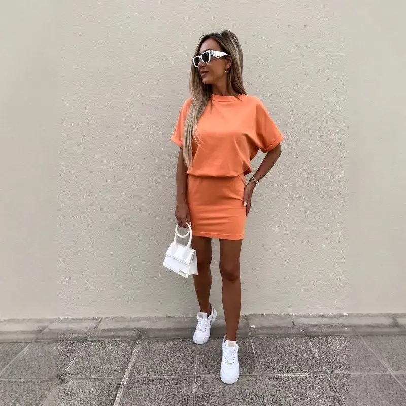 Women White Short Sleeve Hip Pencil Casual Dress Summer - Image 7