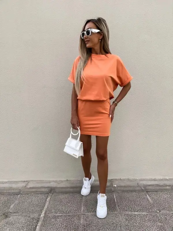 Women White Short Sleeve Hip Pencil Casual Dress Summer - Image 2