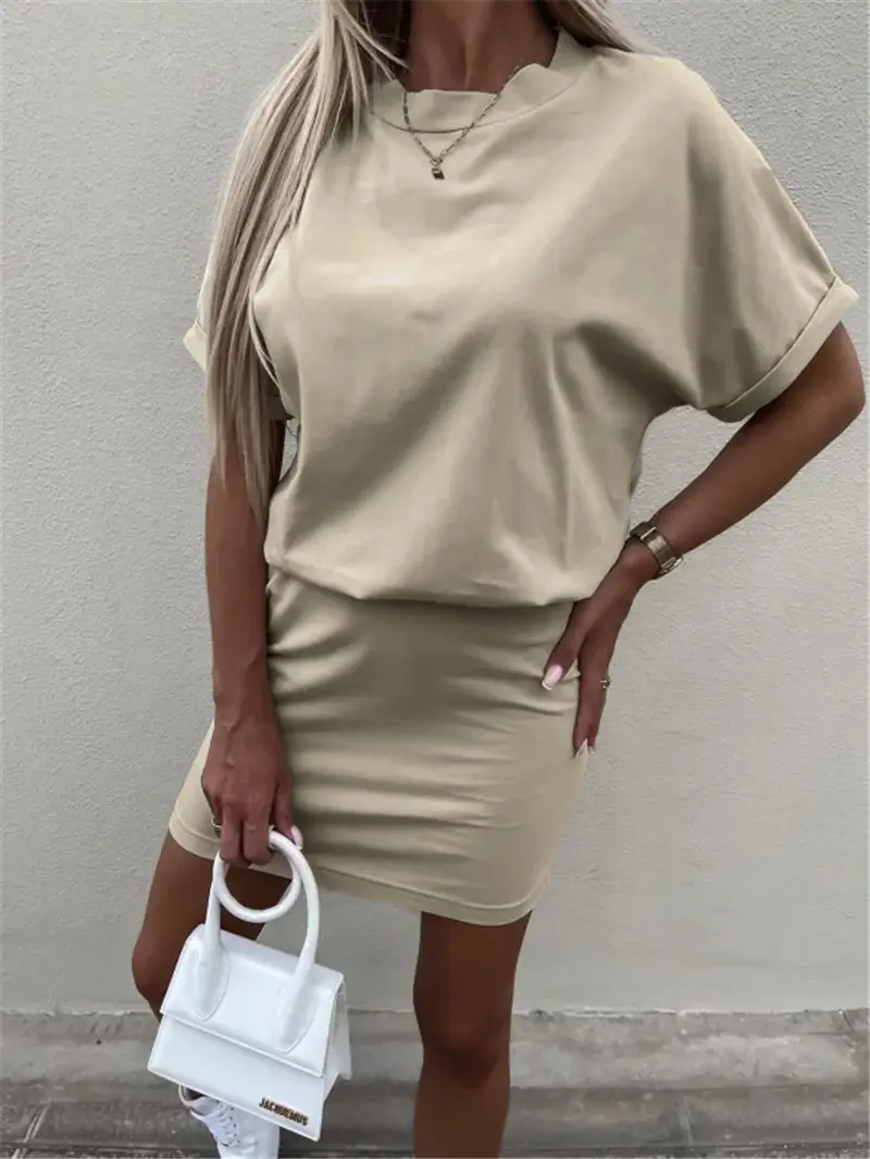 Women White Short Sleeve Hip Pencil Casual Dress Summer - Image 3
