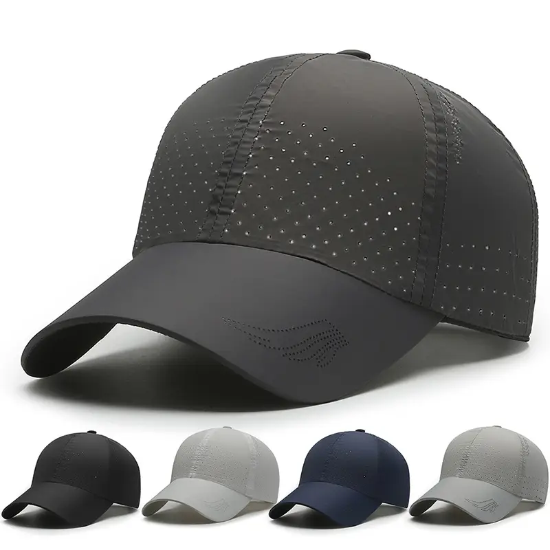 Men's Black Perforated Baseball Cap with Buckle - Image 6