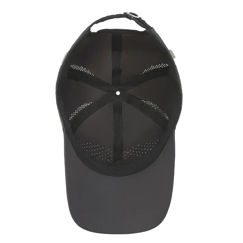 Men's Black Perforated Baseball Cap with Buckle - Image 8