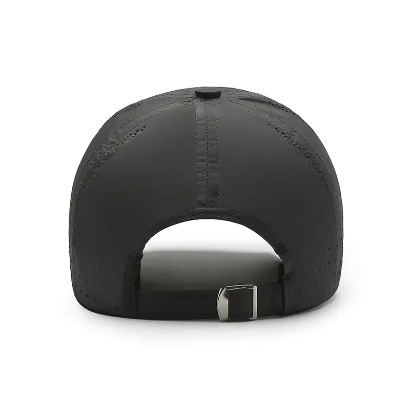 Men's Black Perforated Baseball Cap with Buckle - Image 10