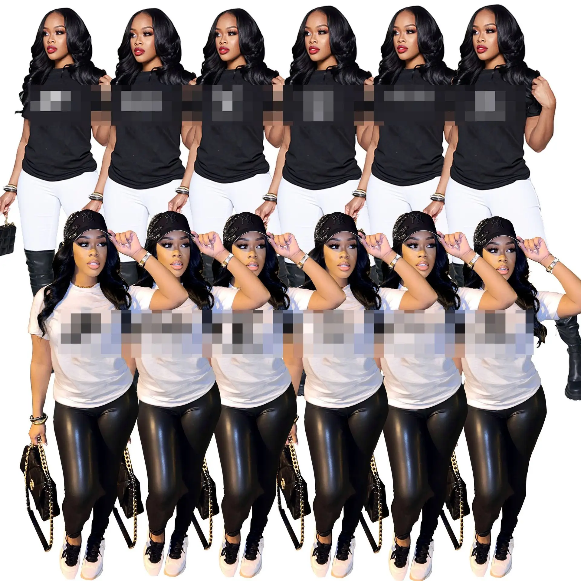Black Printed T-Shirt with White Pants & Knee-high Boots - Image 13