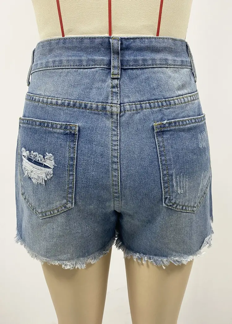 Women Ripped Wash Denim Shorts 2025 Cross Border — feature 12