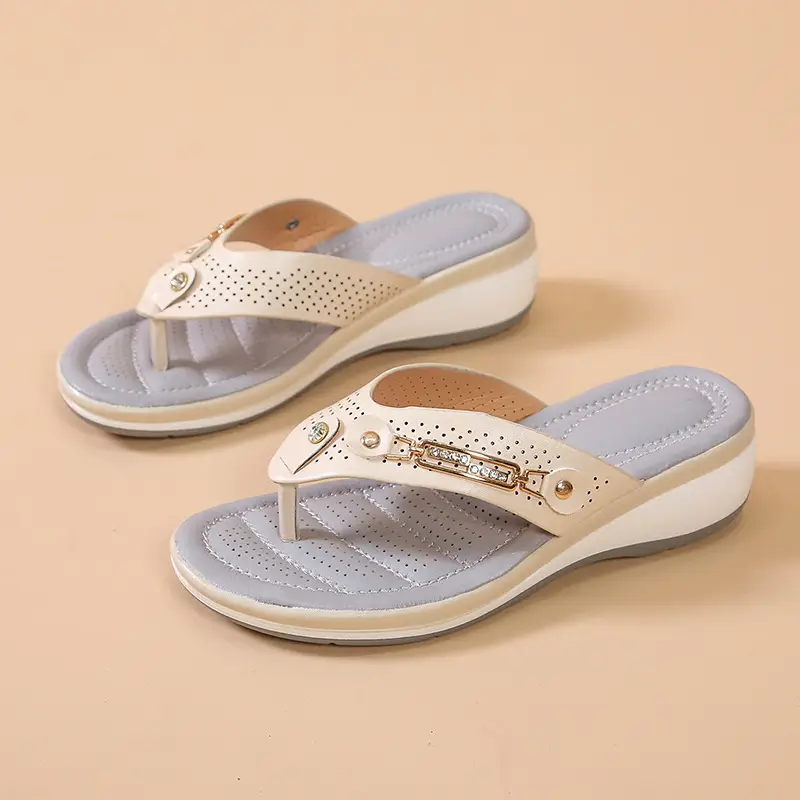 Women's White Rhinestone Wedge Sandals