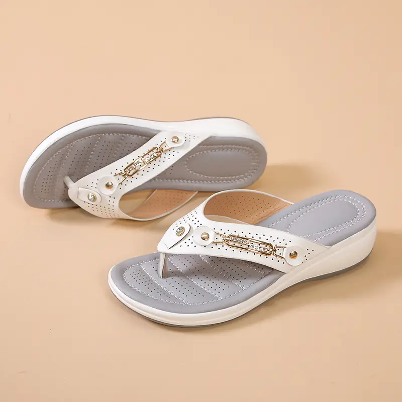Women's White Rhinestone Wedge Sandals