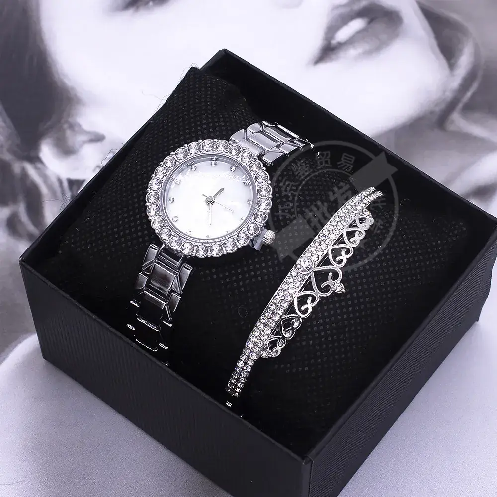 Women's 3PC Bracelet Watch Set with Crystal Band - Image 2