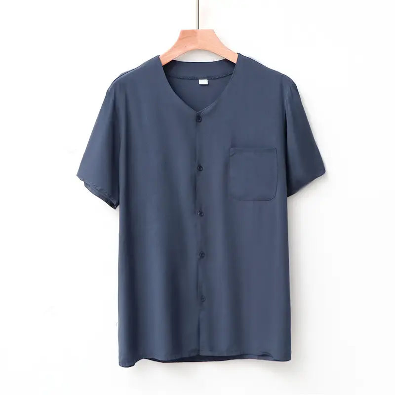 Men Cotton Silk T-Shirt with Pocket Blue White Dark Blue - Image 4