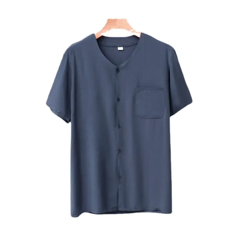 Men Cotton Silk T-Shirt with Pocket Blue White Dark Blue - Image 7
