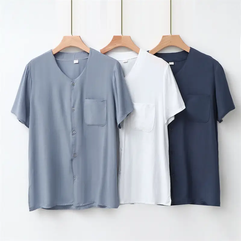 Men Cotton Silk T-Shirt with Pocket Blue White Dark Blue — feature 1