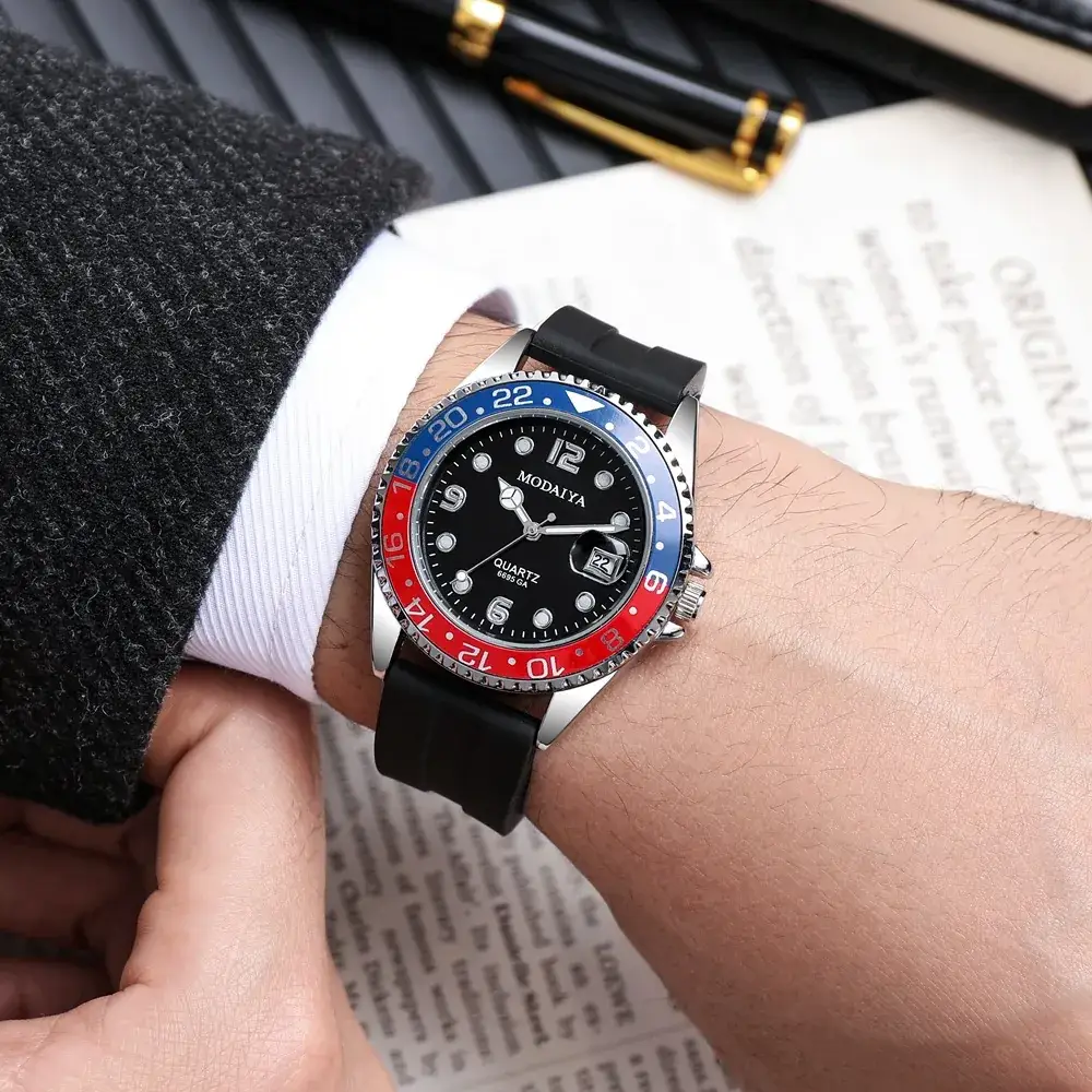 Men's Water Resistant Silicone Strap Watch with Red Dial - Image 7