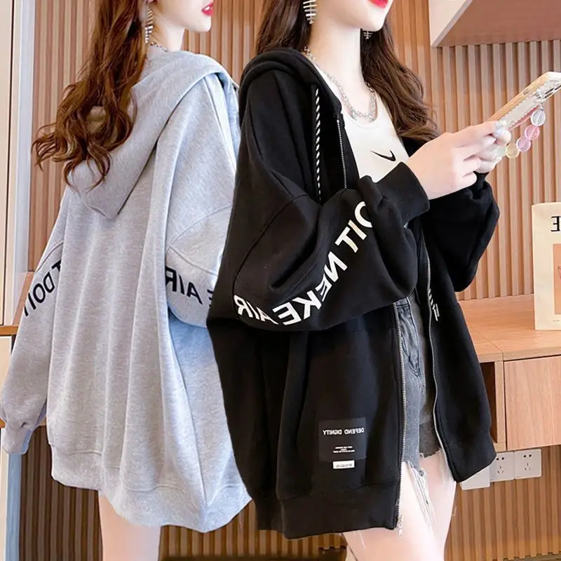 Women Velvet Letter Hoodie Black Long Sleeve - Image 5