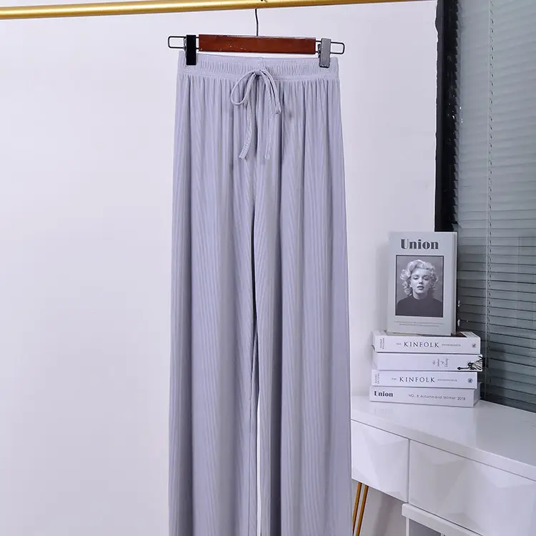 Plus Size Ice Silk Wide Leg Pants Gray - Image 10