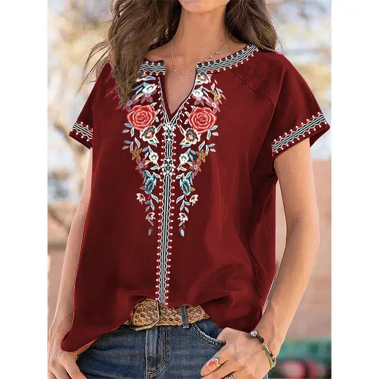 Women's 2022 Printed Embroidered T-Shirt Navy Blue - Image 6