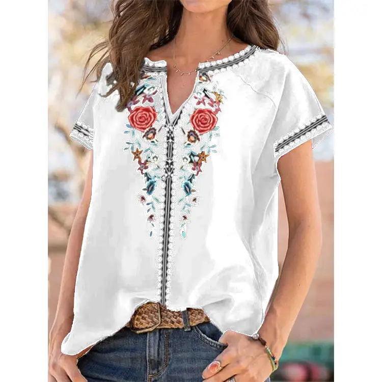 Women's 2022 Printed Embroidered T-Shirt Navy Blue — feature 5