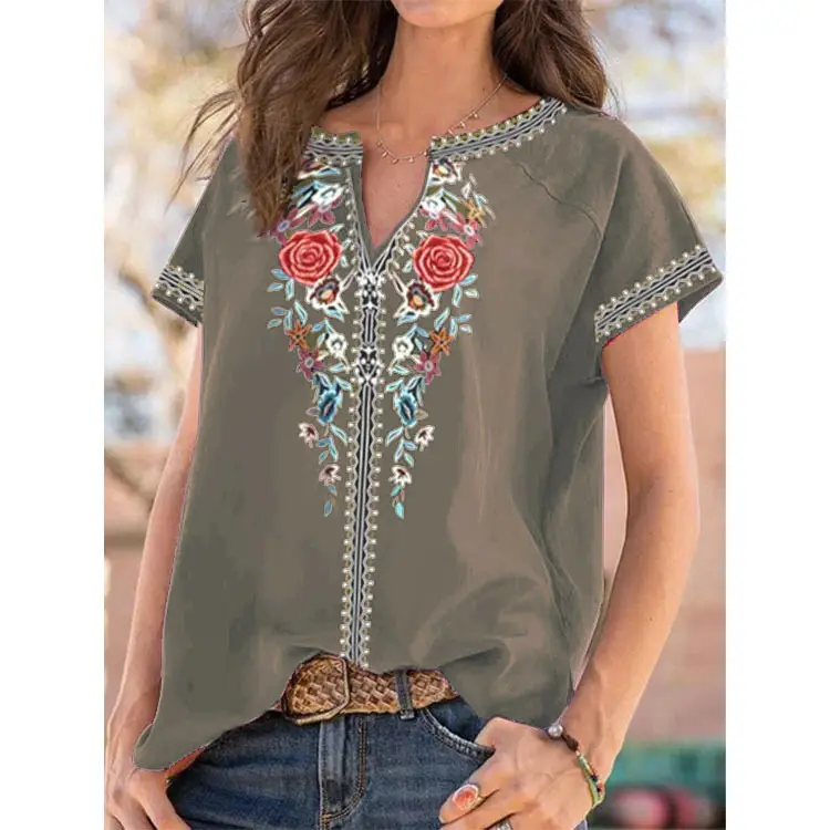 Women's 2022 Printed Embroidered T-Shirt Navy Blue - Image 4