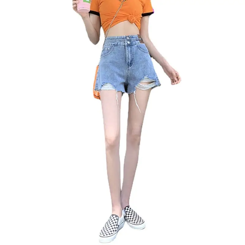 Ripped Denim Shorts Women High Waist Slimming All Match - Image 7