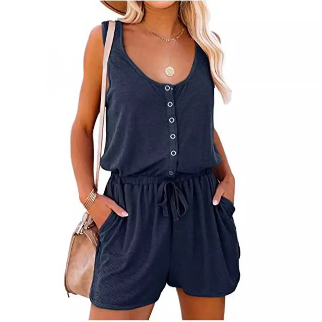 Summer Sleeveless Jumpsuit with Waist Tie & Wide Shorts - Image 10