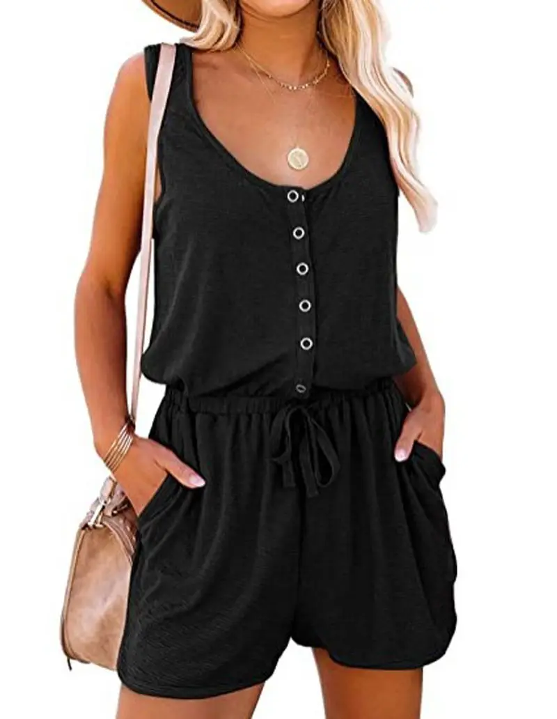 Summer Sleeveless Jumpsuit with Waist Tie & Wide Shorts - Image 2