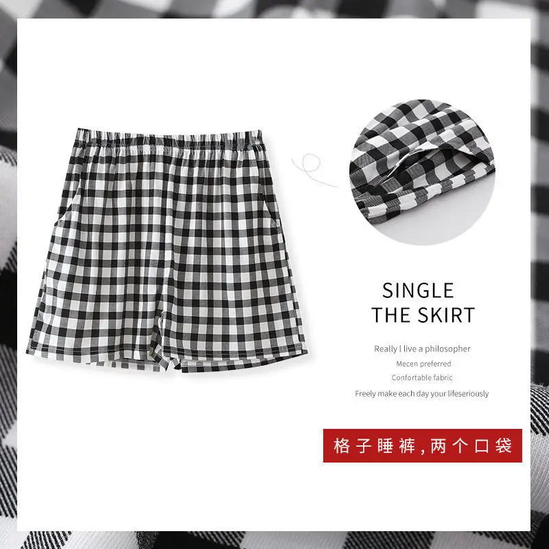 Women Black White Checkered Shorts Thin Cotton Casual - Image 2