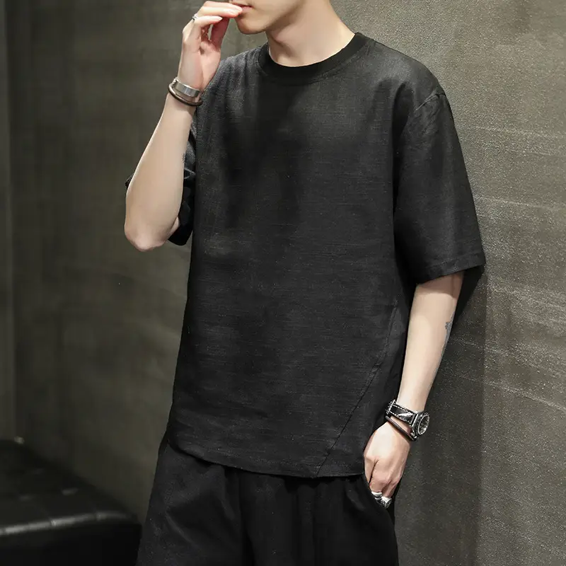Men Ice Silk Short Sleeve T-Shirt Black Large - Image 5