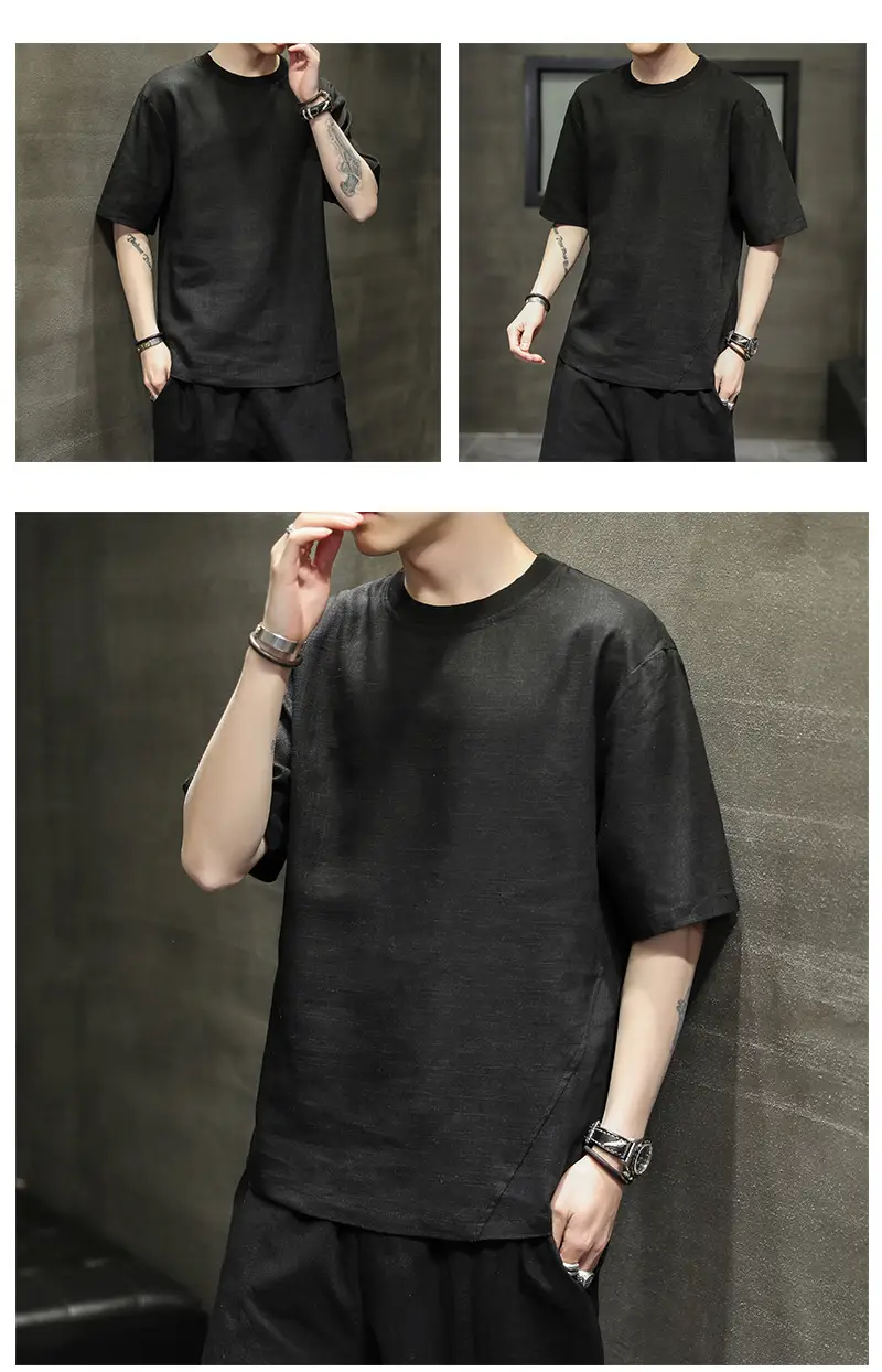 Men Ice Silk Short Sleeve T-Shirt Black Large — feature 13