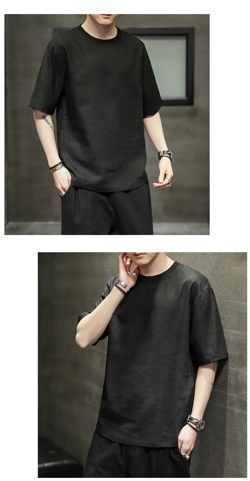 Men Ice Silk Short Sleeve T-Shirt Black Large — feature 14
