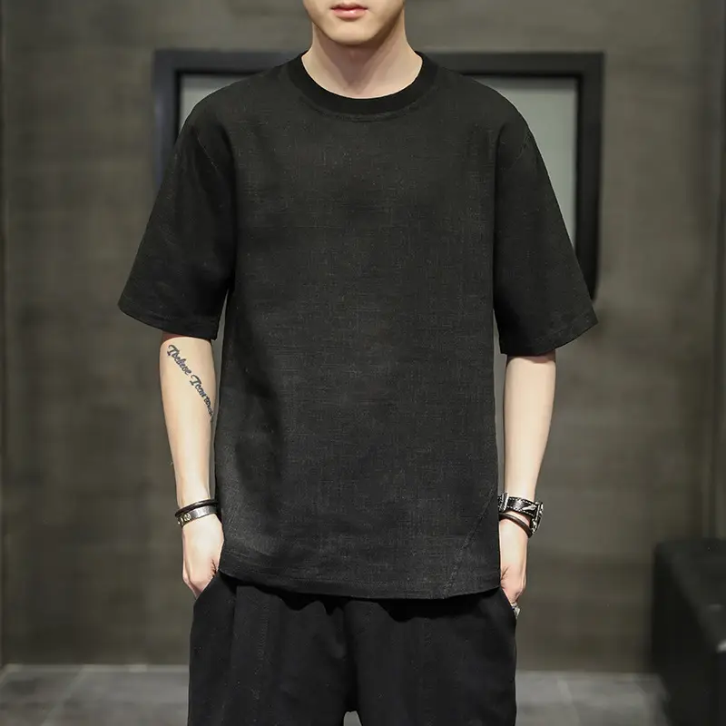 Men Ice Silk Short Sleeve T-Shirt Black Large - Image 2