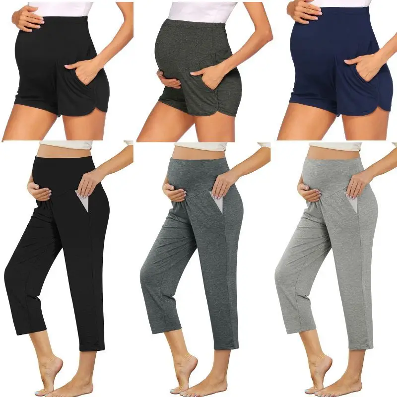 Pregnant Women's Grey Capri Pants Summer Leggings - Image 8