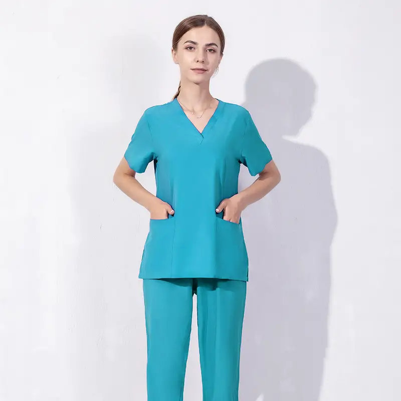 Women's V-Neck Nursing Set Blue Light Elastic Pants - Image 12