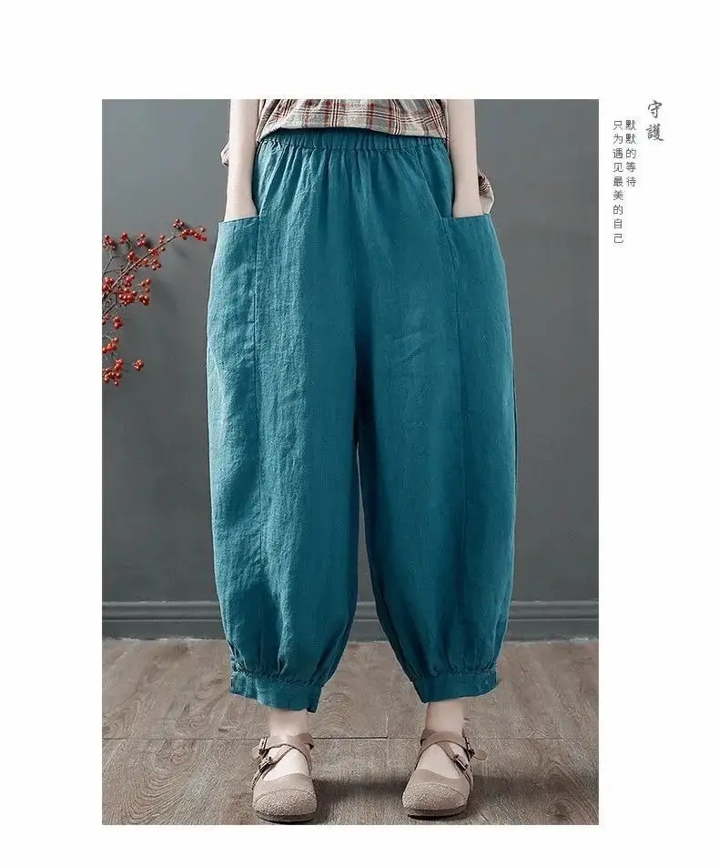 Women Cotton Linen Bloomers Ankle Pants Summer Loose — feature 10
