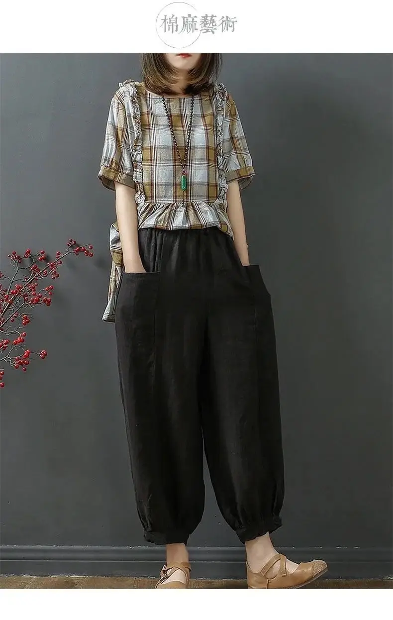 Women Cotton Linen Bloomers Ankle Pants Summer Loose — feature 11