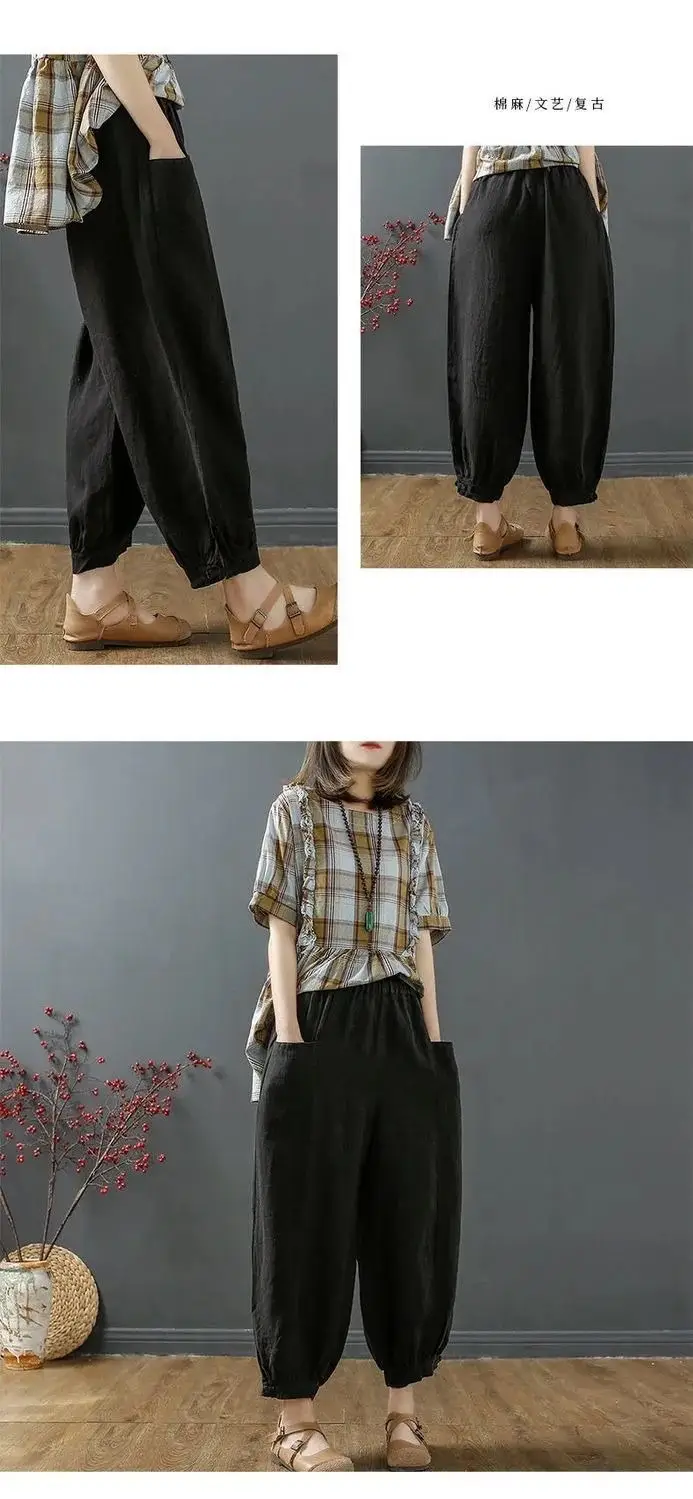 Women Cotton Linen Bloomers Ankle Pants Summer Loose — feature 13