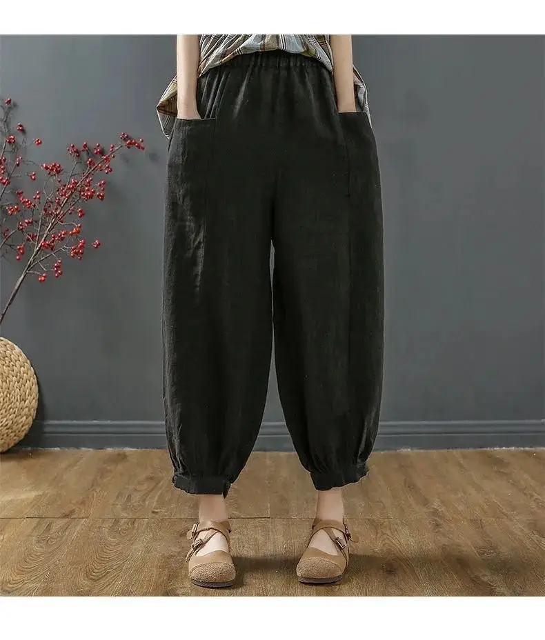 Women Cotton Linen Bloomers Ankle Pants Summer Loose — feature 14
