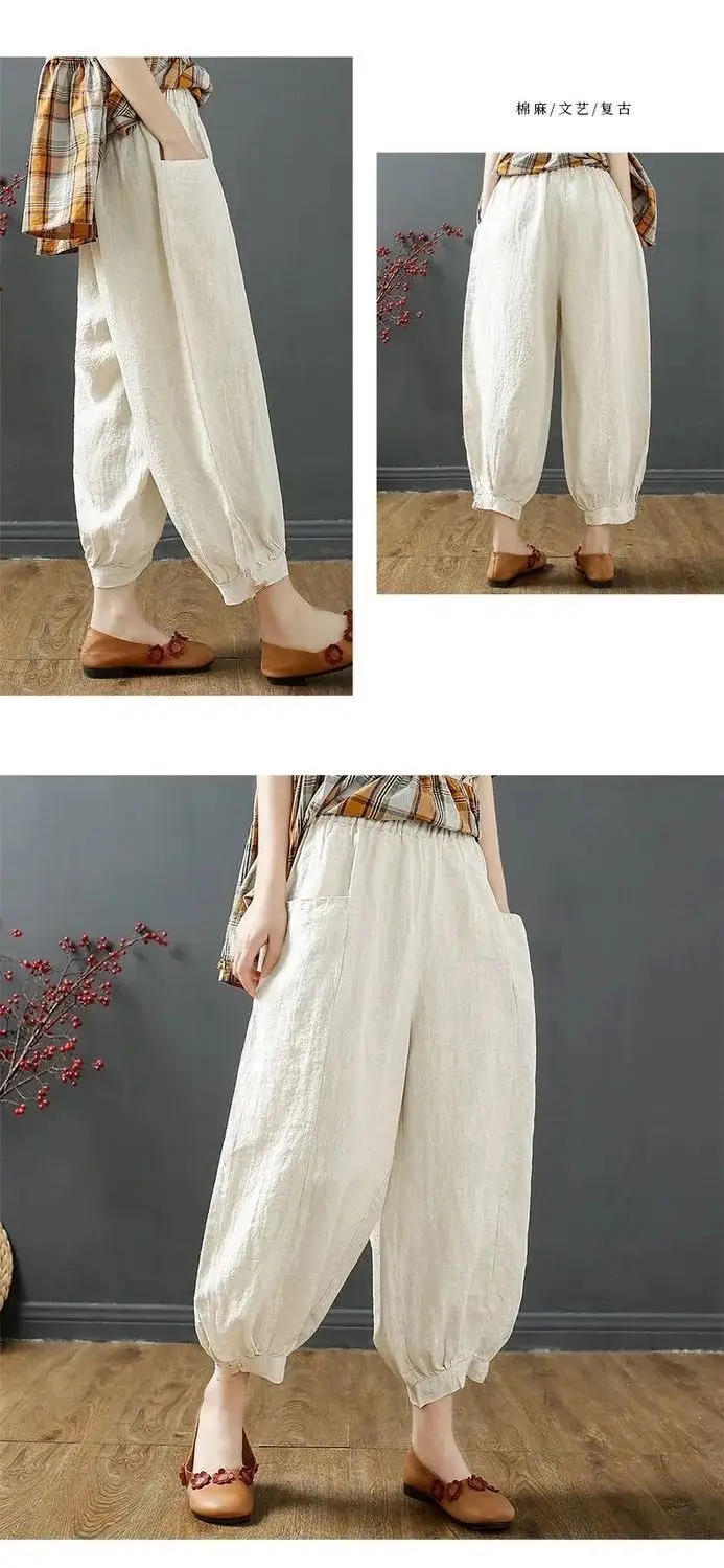 Women Cotton Linen Bloomers Ankle Pants Summer Loose — feature 15