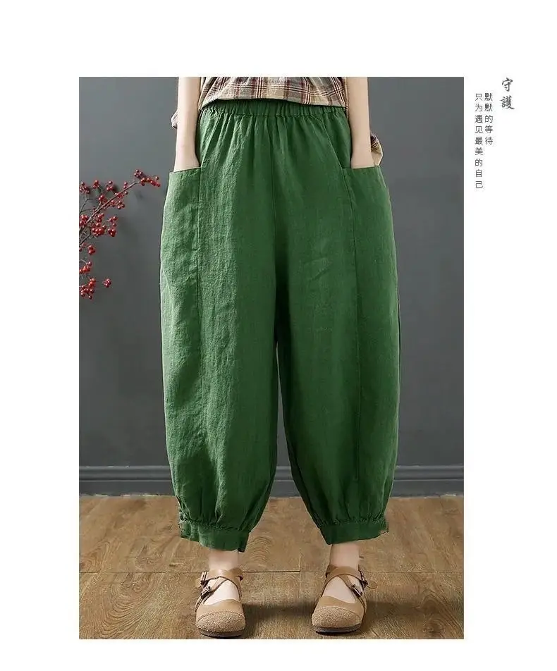 Women Cotton Linen Bloomers Ankle Pants Summer Loose — feature 2