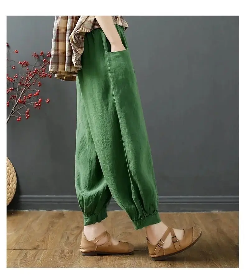 Women Cotton Linen Bloomers Ankle Pants Summer Loose — feature 3