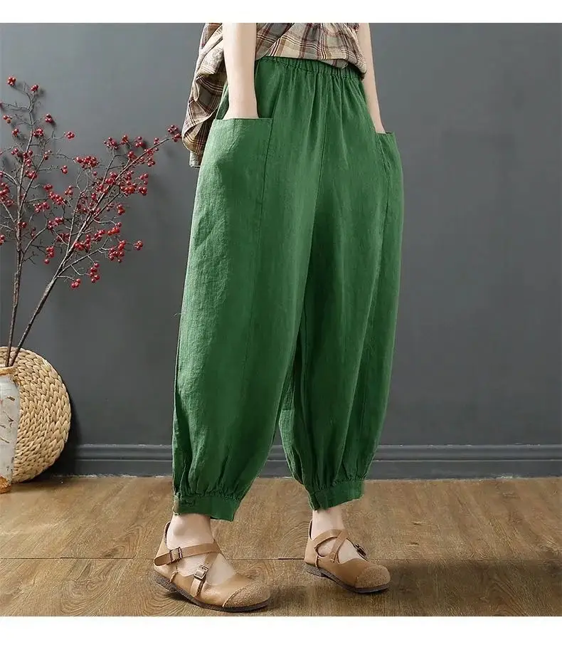 Women Cotton Linen Bloomers Ankle Pants Summer Loose — feature 5