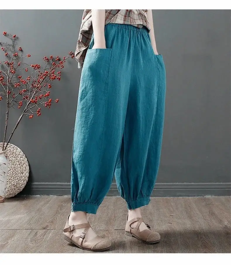 Women Cotton Linen Bloomers Ankle Pants Summer Loose — feature 6