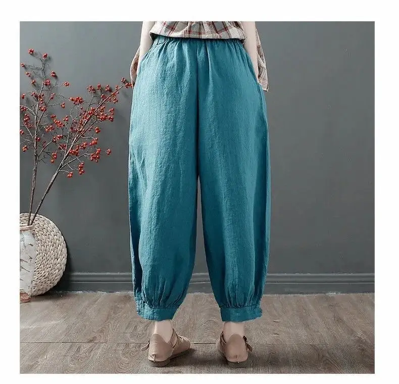 Women Cotton Linen Bloomers Ankle Pants Summer Loose — feature 8
